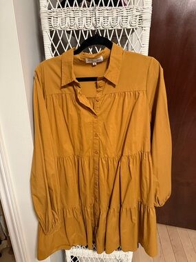 Madison Tiered Button-Front Dress in Mustard Yellow